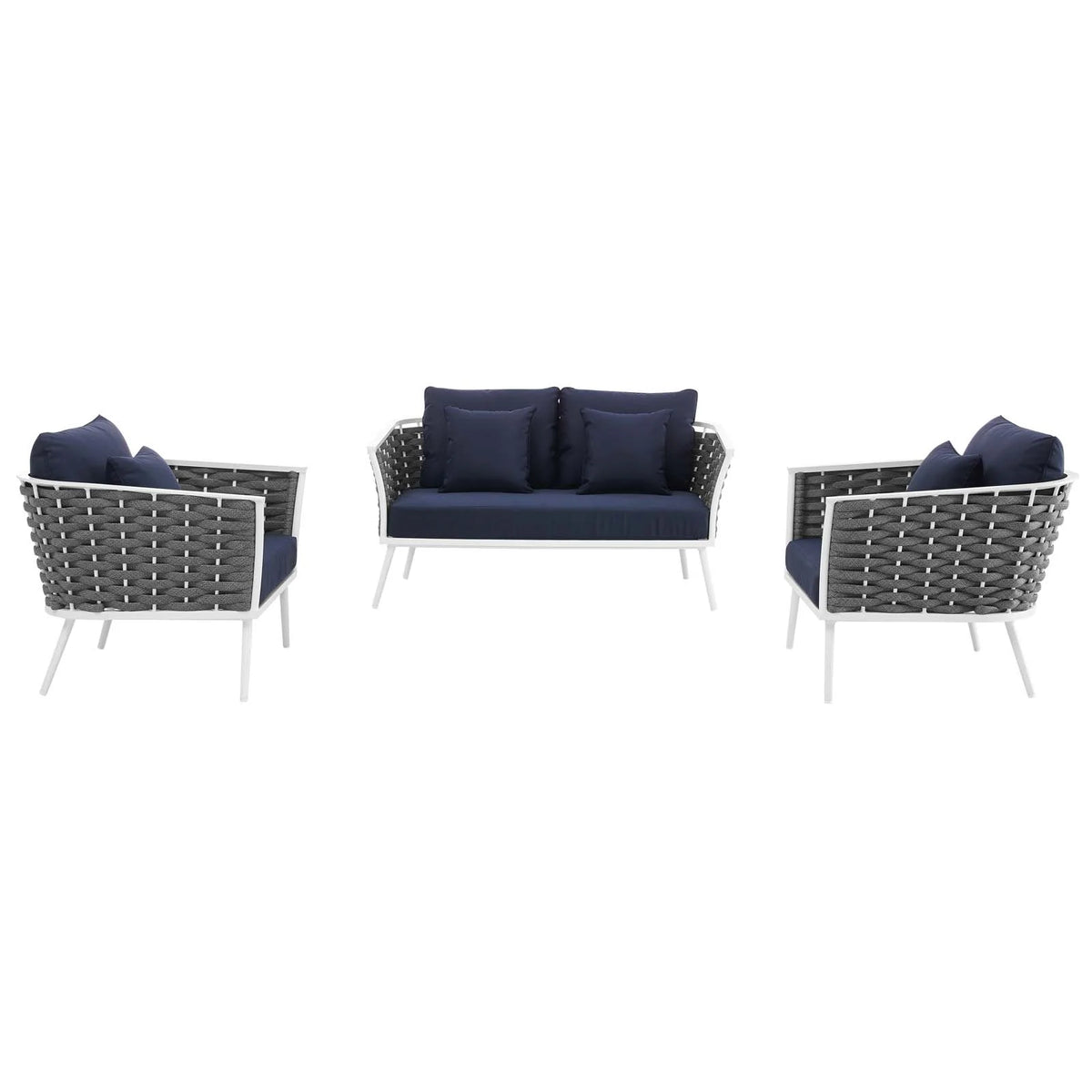White Navy 3 Piece Aluminum Outdoor Sectional Sofa Set O188