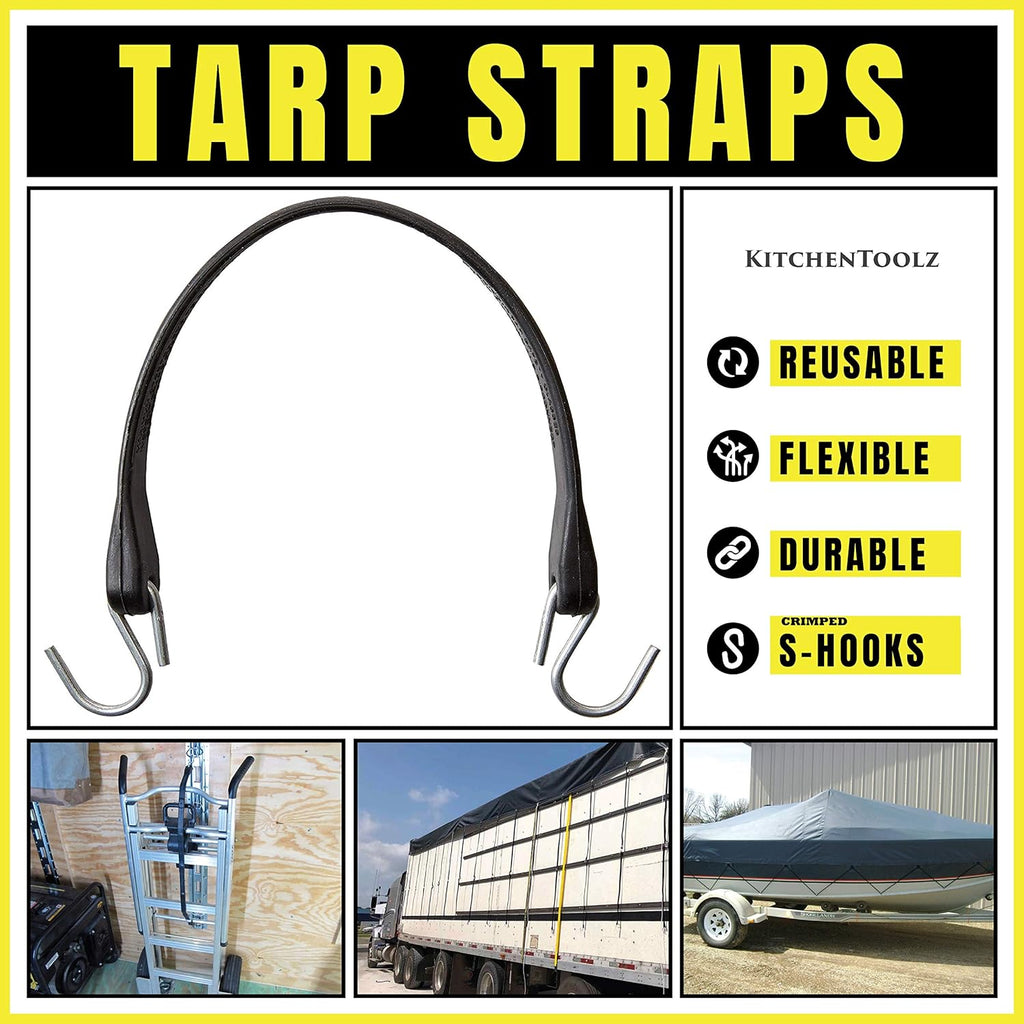 50 Pack 31 Inch Rubber Tarp Straps with Crimped Metal S Hooks Y55748