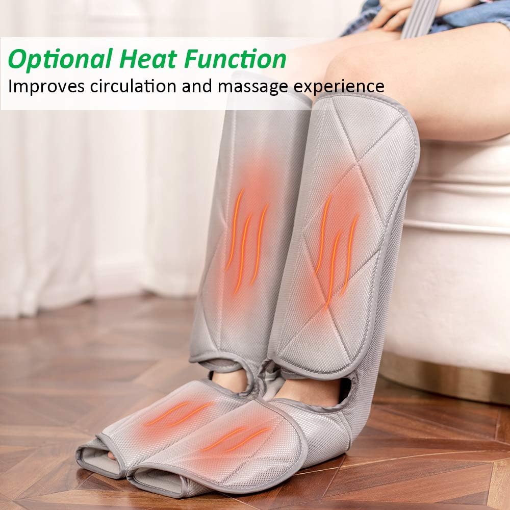 Leg Massager with Heat, Air Compression Foot and Calf Massage Machine, 3 Modes 4 Intensities Adjustable Leg Wraps O942
