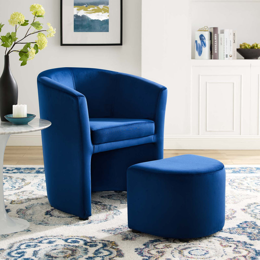 Navy Blue Velvet Armchair and Ottoman A1756