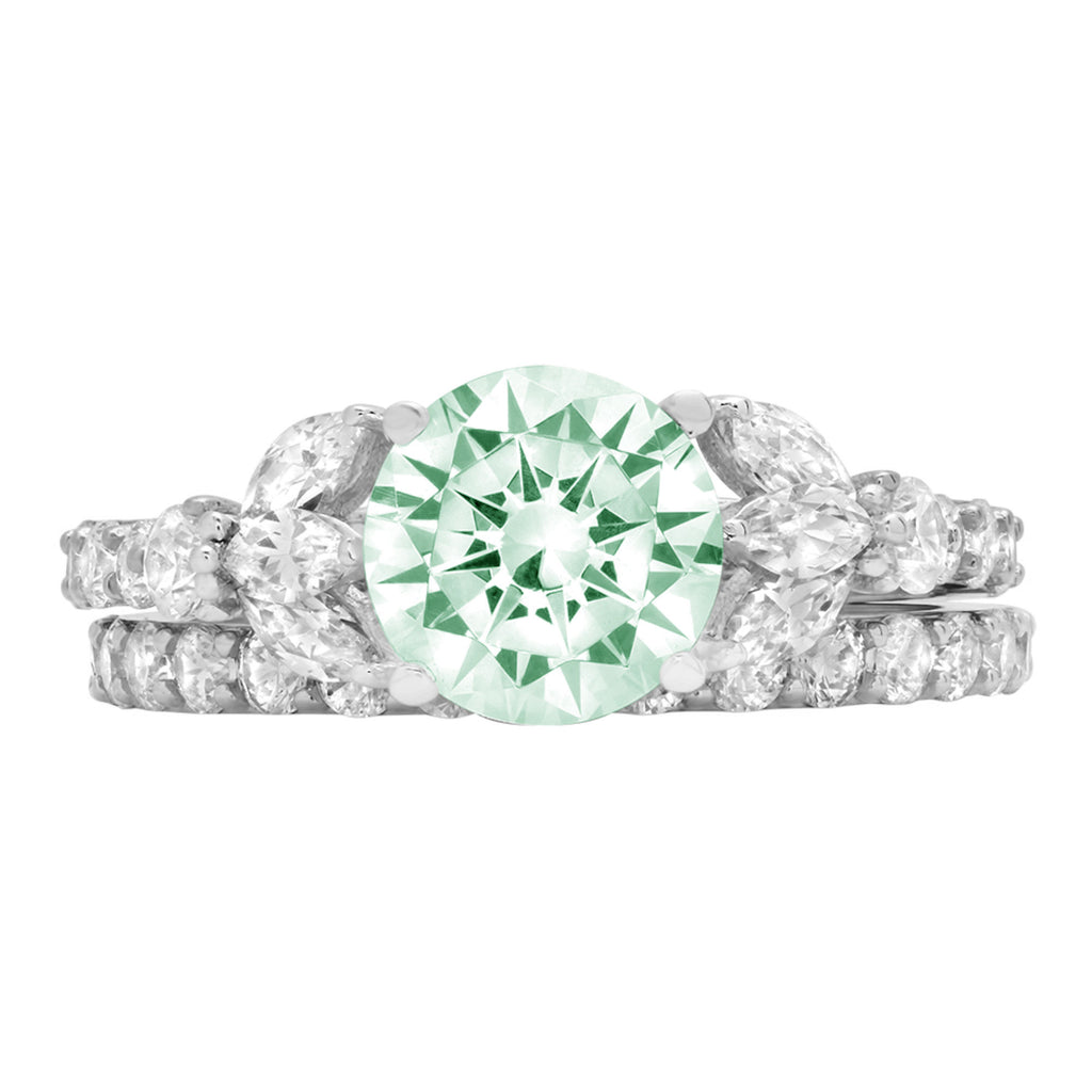 3.06 ct Round Cut Green Simulated Diamond 18k White Gold Ring Band Set Size 3.5 L420