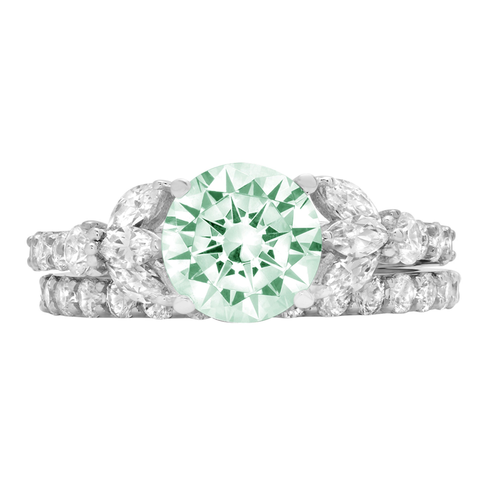 3.06 ct Round Cut Green Simulated Diamond 18k White Gold Ring Band Set Size 3.5 L420