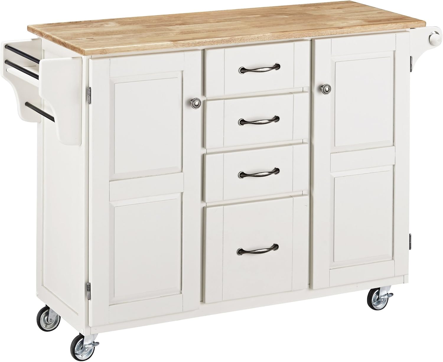 Warm Oak 2 Door Cabinet Kitchen Cart with Natural Wood Top L57971