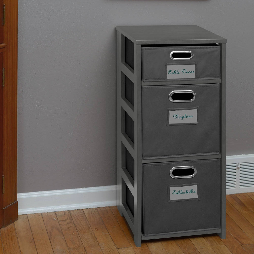 Grey Square Folding Bookcase with Folding Fabric Bins O18772