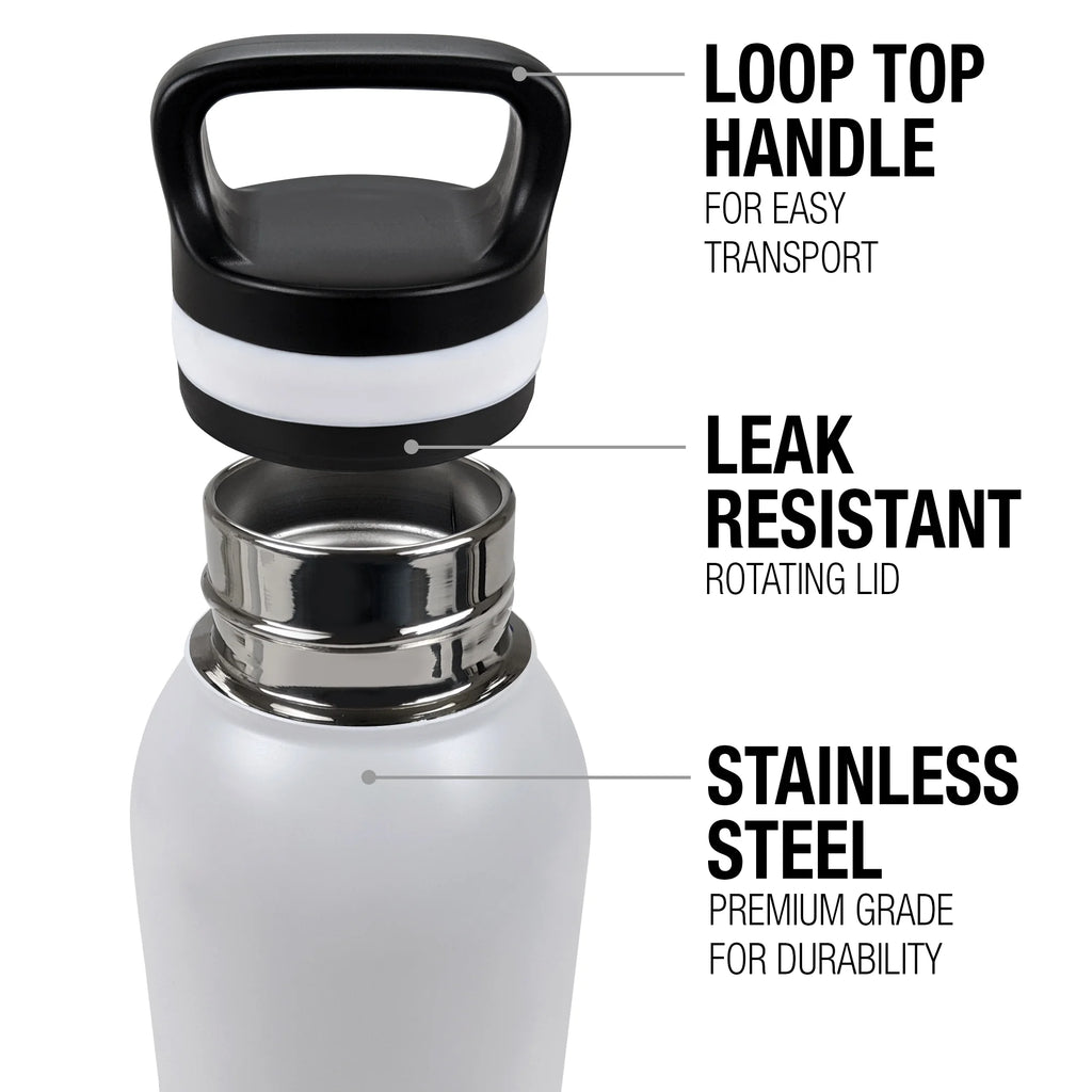 24 oz Vacuum Insulated Stainless Steel Water Bottle with Loop Cap V1664