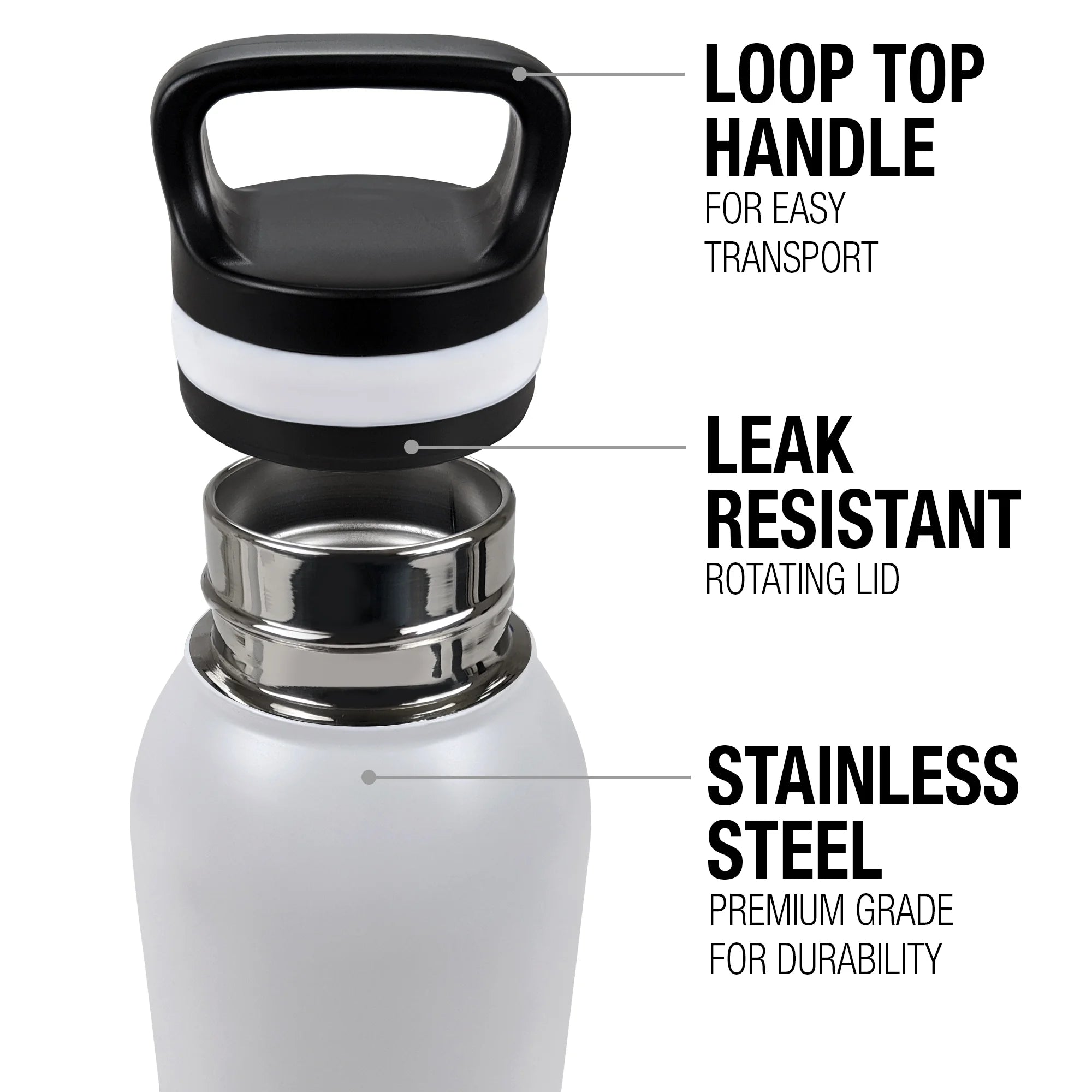 24 oz Vacuum Insulated Stainless Steel Water Bottle with Loop Cap V1664