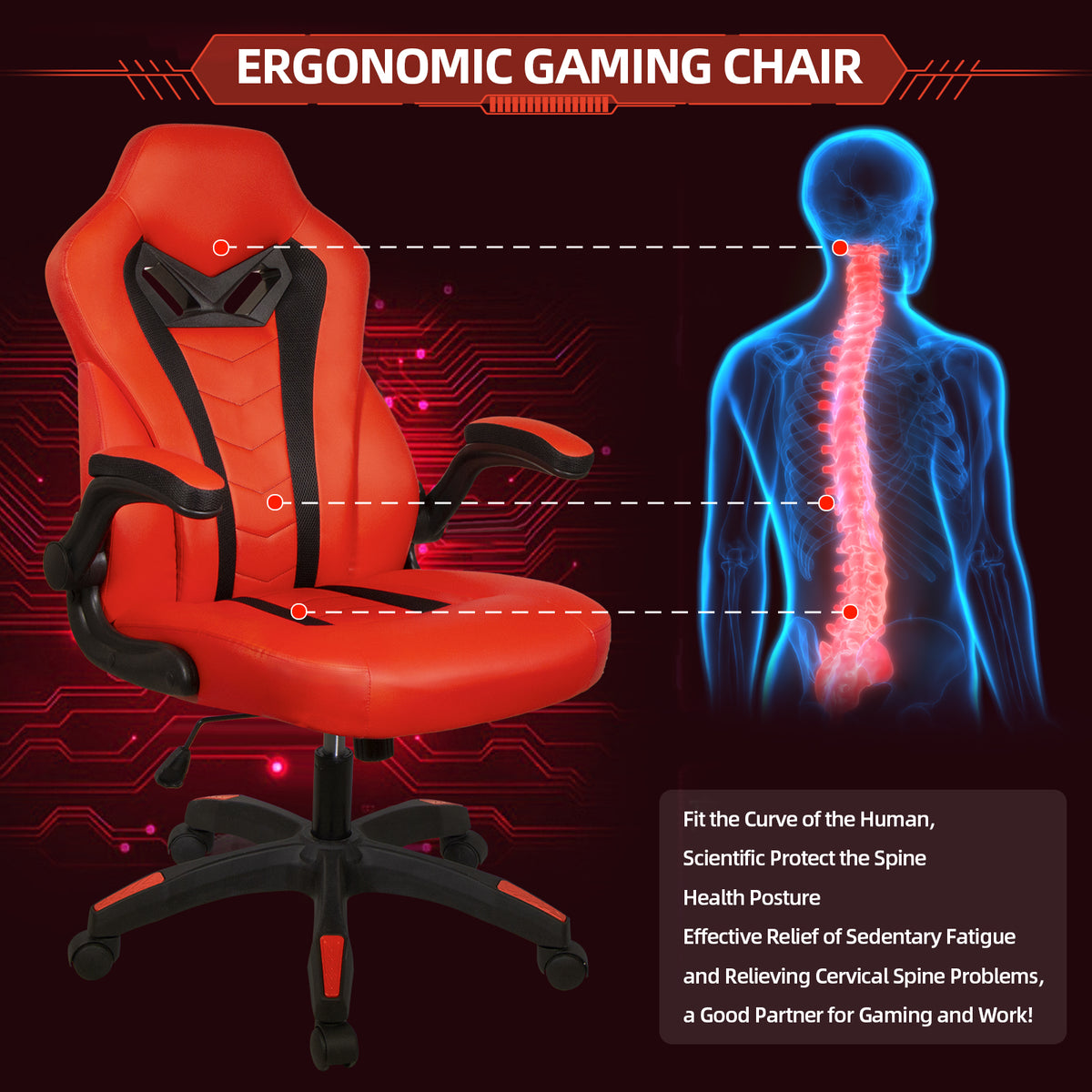 Red Ergonomic Gaming Chair PU Leather Z65900