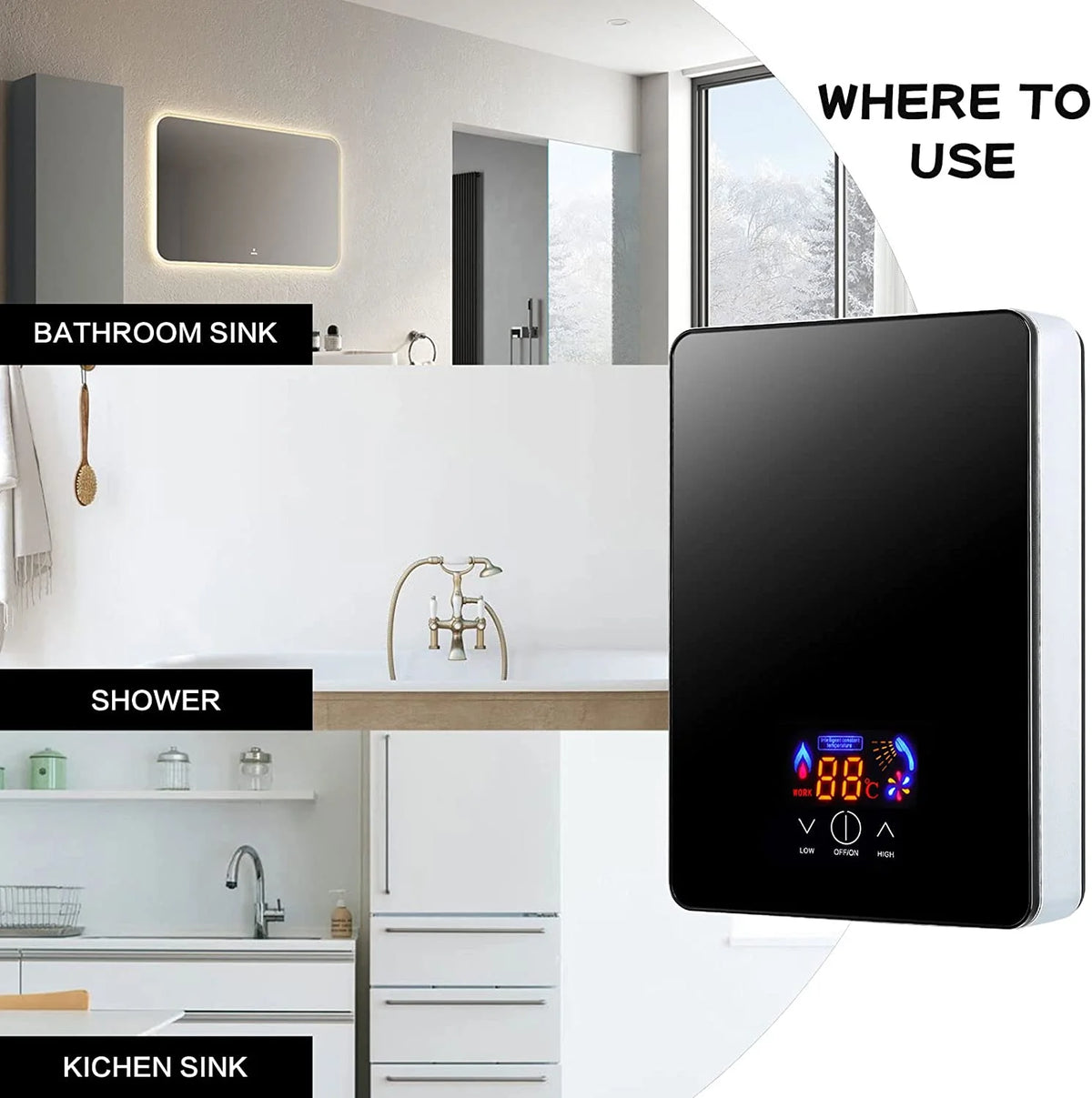 Black Compact Instant Hot Water Heater G858