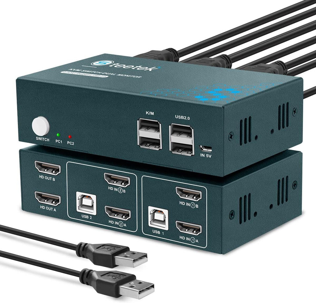 KVM Switch Dual Monitor 4 Port HDMI 4K@60Hz 4 in 2 Out J1998