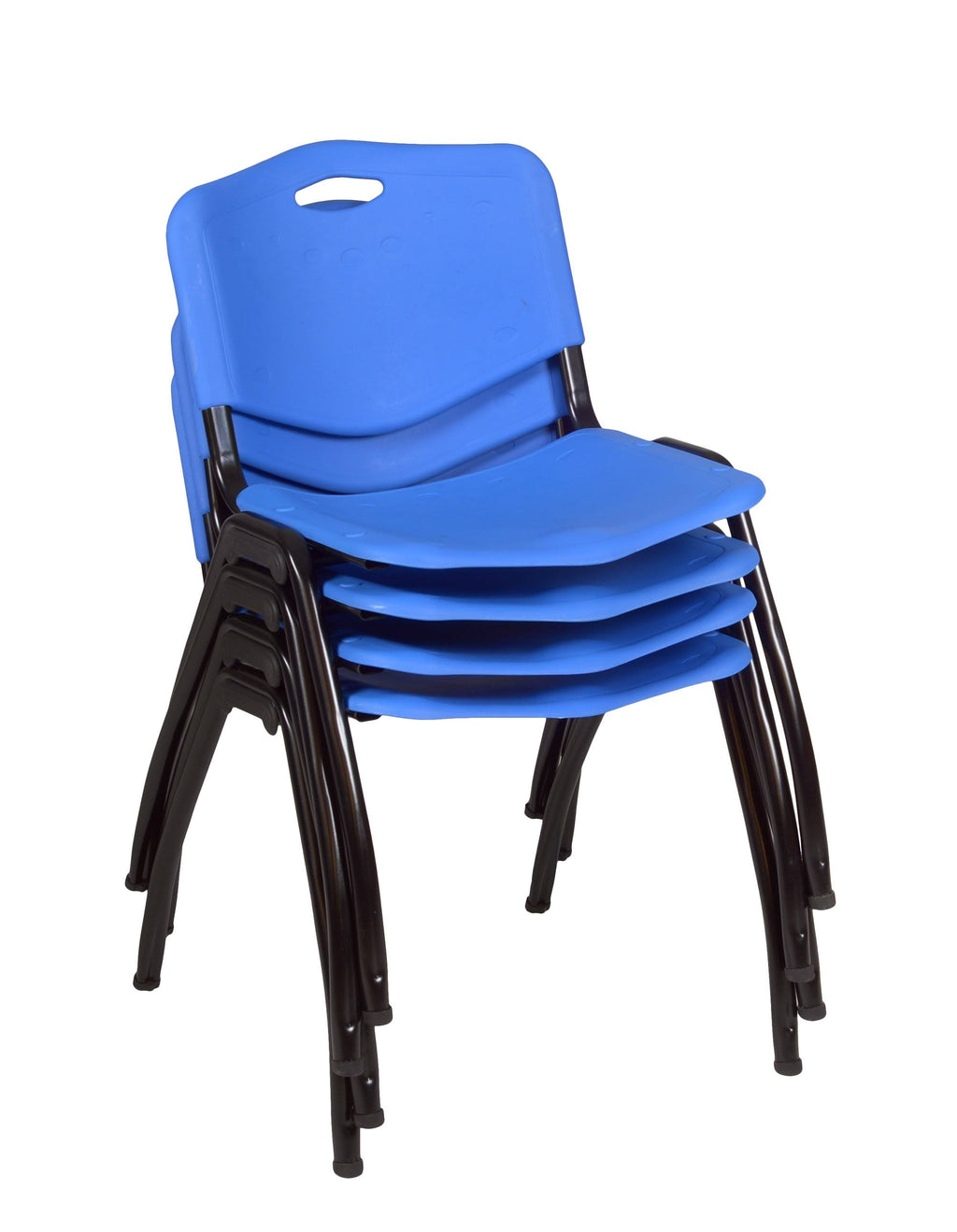 Beige Square Breakroom Table with 4 Blue Stack Chairs H51892