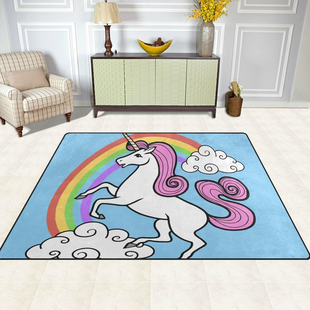 Unicorn with Rainbow Clouds Lightweight Carpet Mats Area Rug O171