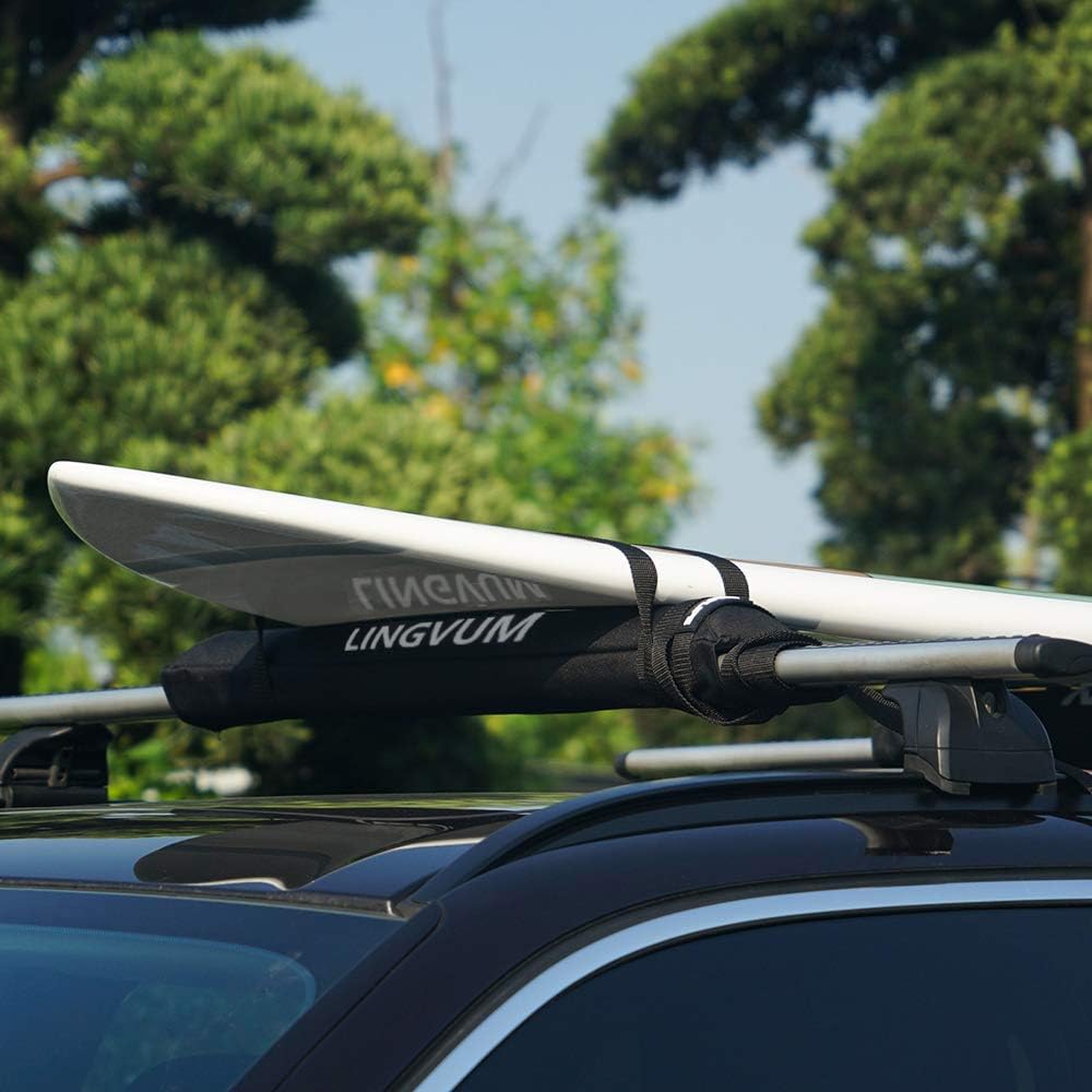 Soft Roof Rack Pads with Two 15 Ft Straps - 28” Car Carrier Racks for Kayak, Surfboard, SUP Paddleboard, Snowboard, Black Pack of 2 W778