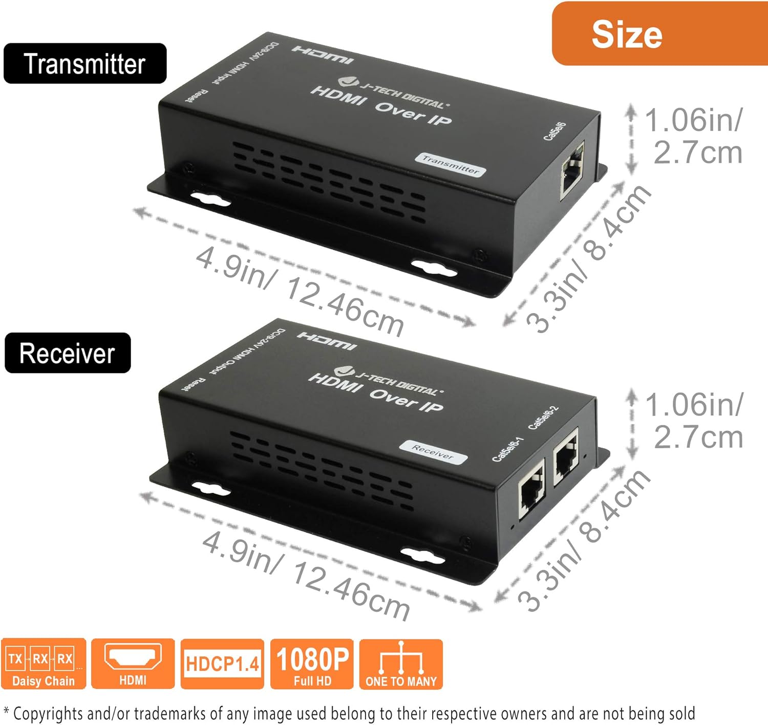 HDMI Extender Over Cat 5e/Cat6 Cable Daisy Chain Cascade to Multiple Receivers TCP/IP up to 1080P FHD 60Hz 400ft / 120M HDCP 1.4 Pack of 2 M383