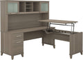 Sit to Stand L Shaped Desk with Hutch in Sand Oak K42337
