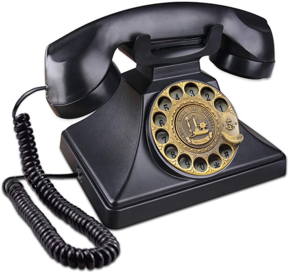 Rotary Phones for Landline with Mechanical Ringer and Speaker Function (Black) X9089