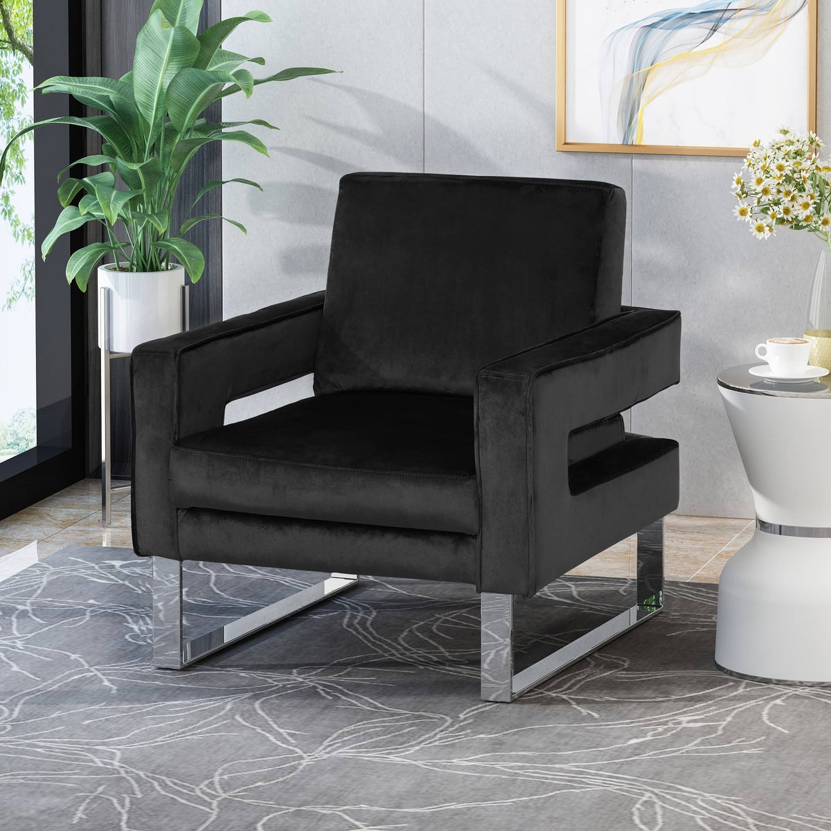 Gray Velvet Club Chair V666243