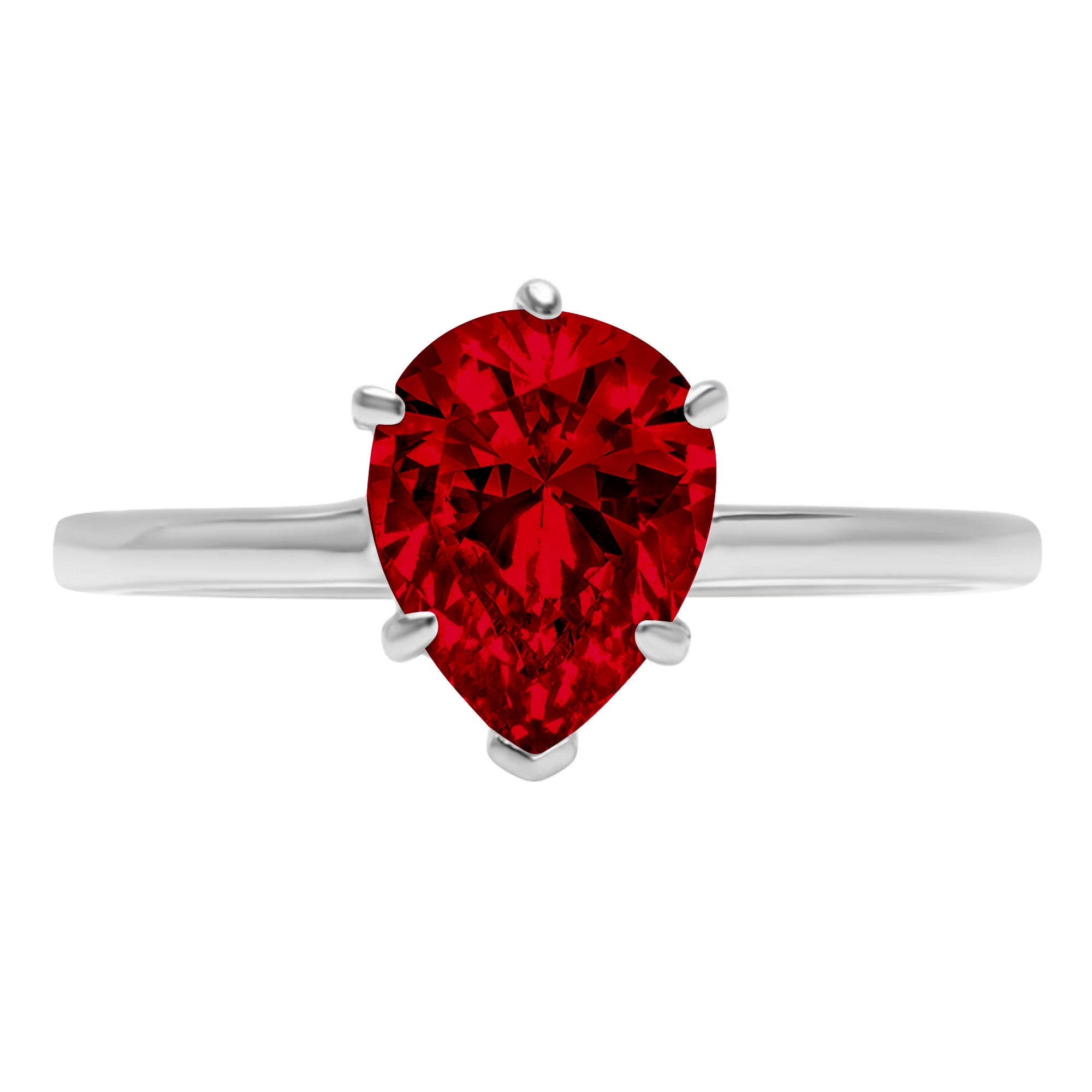 Pear Cut Red Natural Garnet 18k White Gold Solitaire Ring F6590