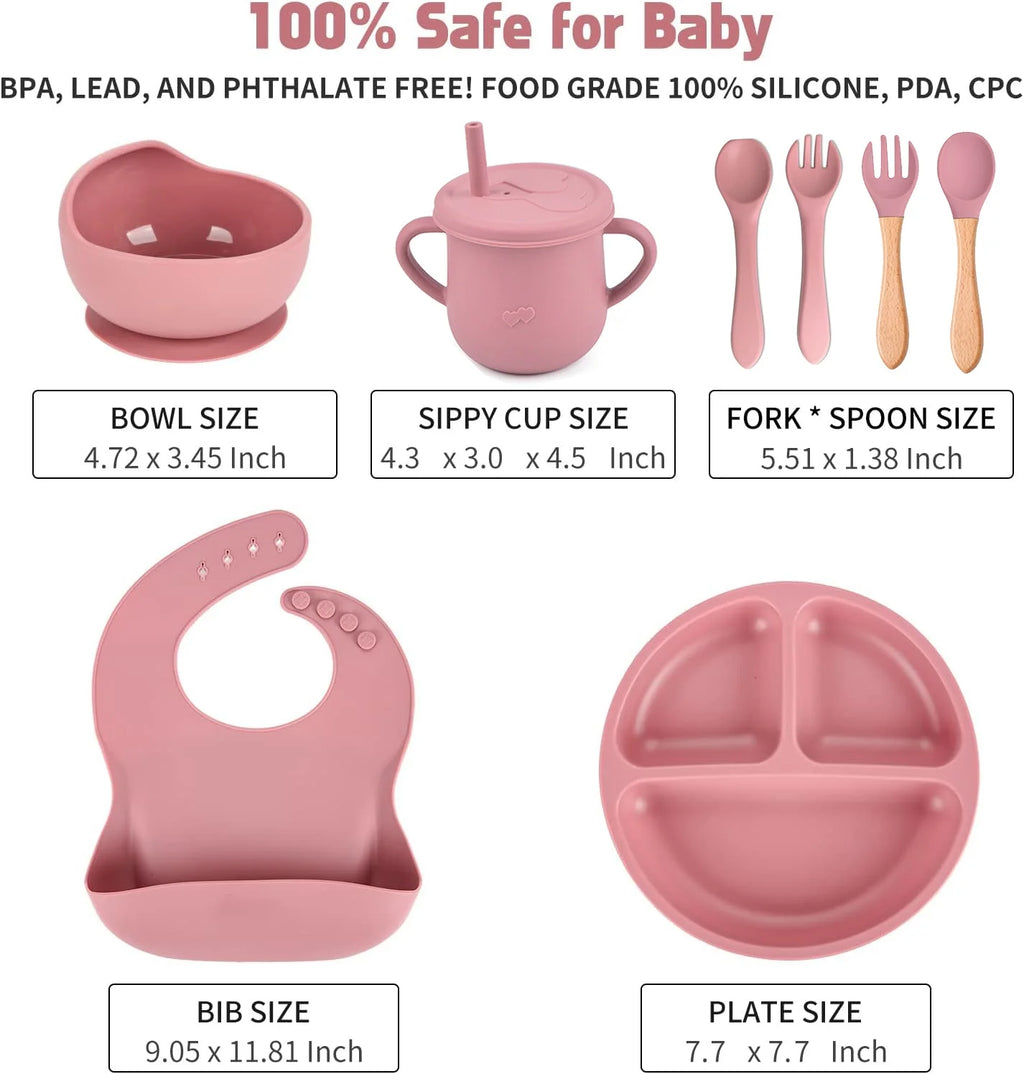 9 Pack Silicone Baby Feeding Set with Sippy Cup and Utensils P5597