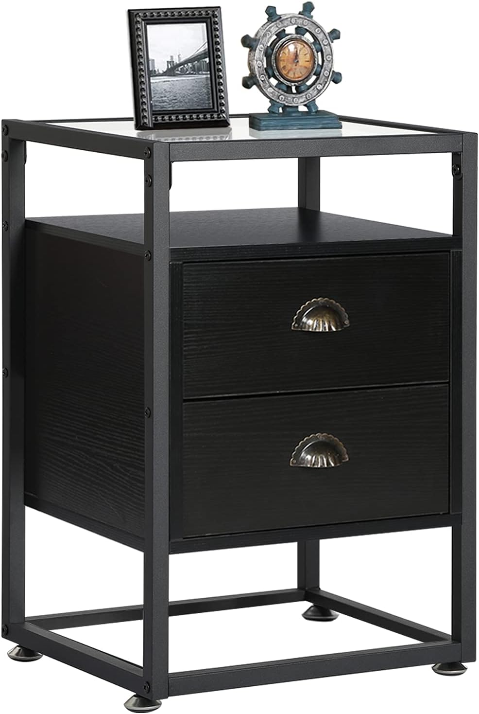 Brown Nightstand with Drawer and Shelf F519