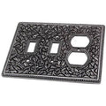 Antique Silver Jumbo 3-Gang Duplex Outlet / Toggle Light Switch Combination Wall Plate X3606