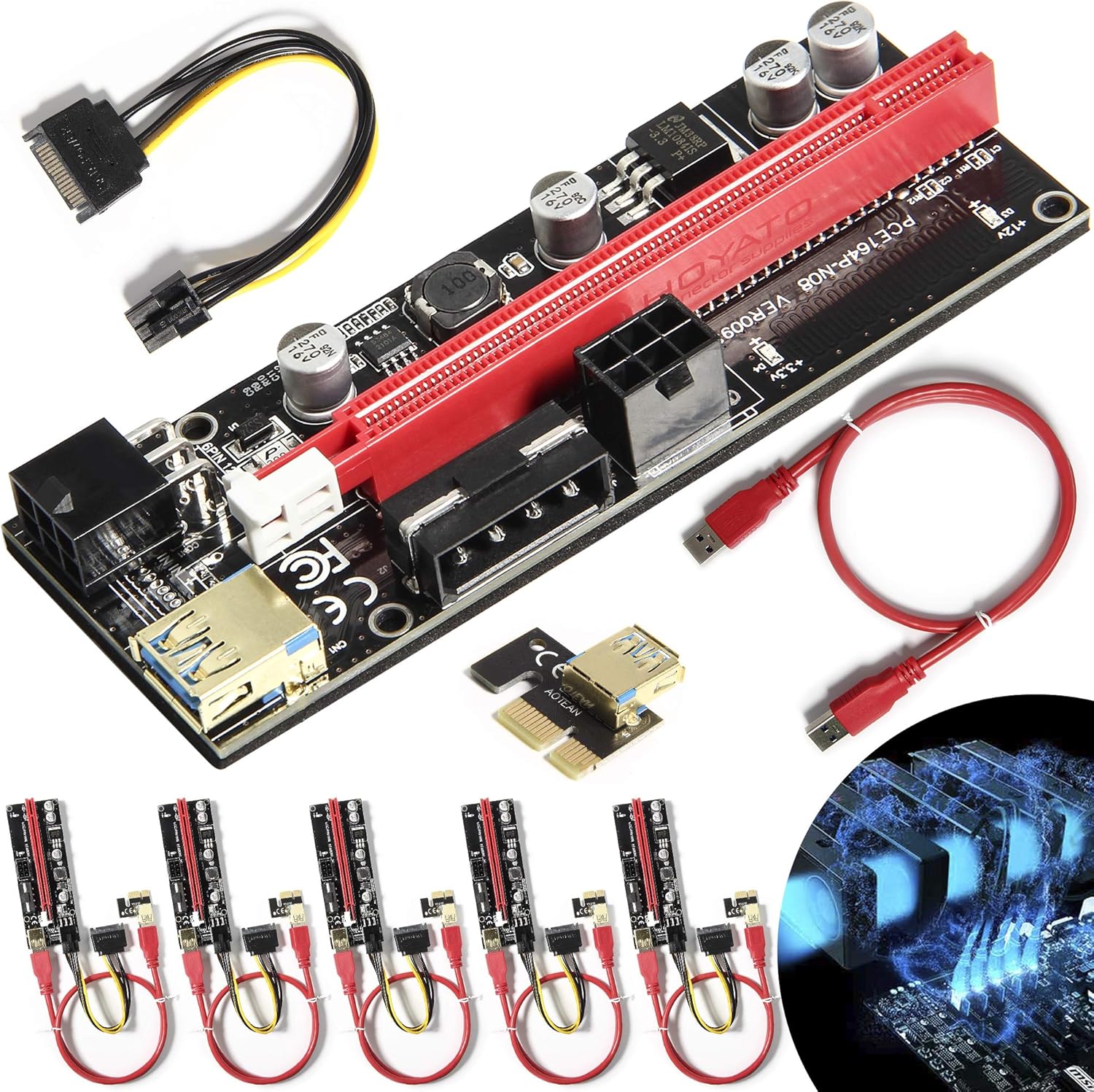 6 Pack PCI-E Riser Adapter Card with USB 3.0 Cable Q933368