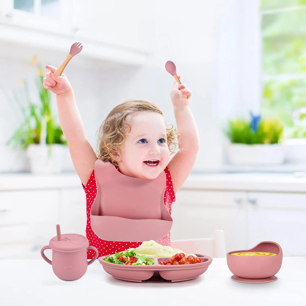 9 Pack Silicone Baby Feeding Set with Sippy Cup and Utensils P5597
