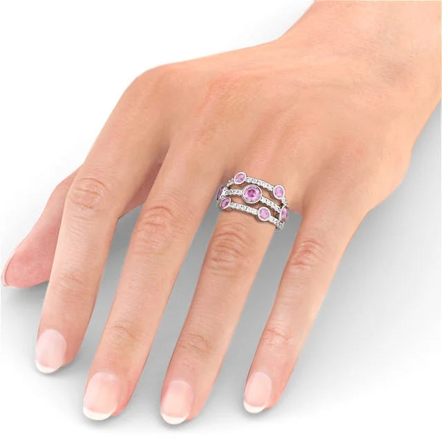 14K White Gold Eternity Band with Round Cut Pink Sapphire F832
