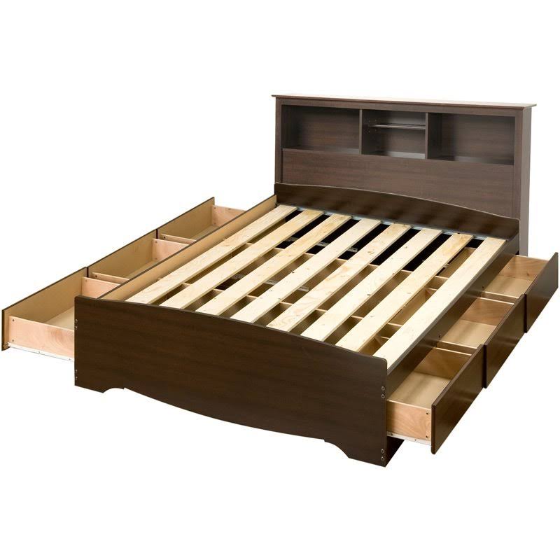 Espresso Wooden Queen Bookcase Platform Storage Bed H493003