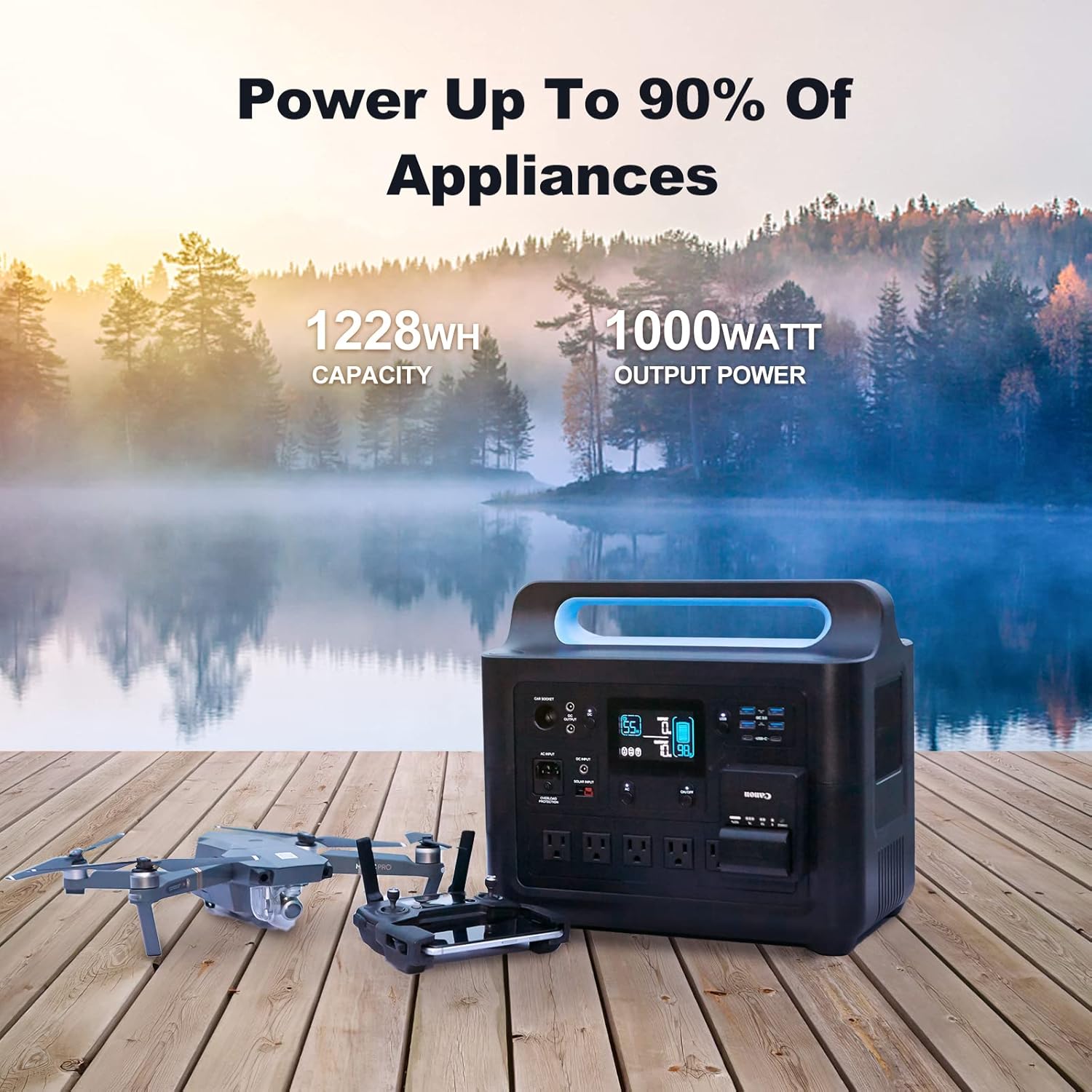 Portable Power Station 1000W, 1228Wh Capacity, 6 AC Outlets K2281