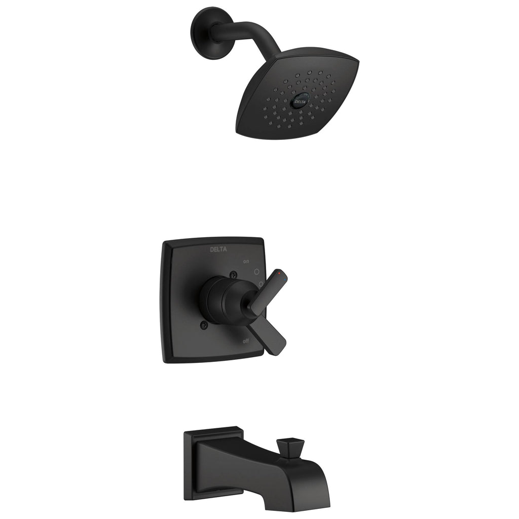 Matte Black Finish Tub and Shower Combo Faucet with Cartridge, Handles, and Valve C2224