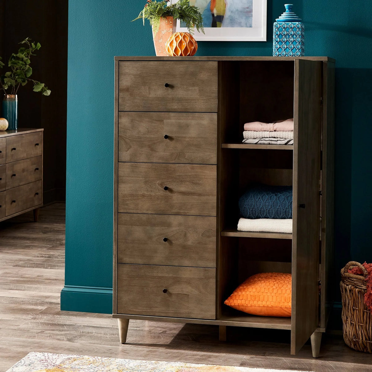 Light Charcoal Grey Armoire - 5-Drawer Q1991