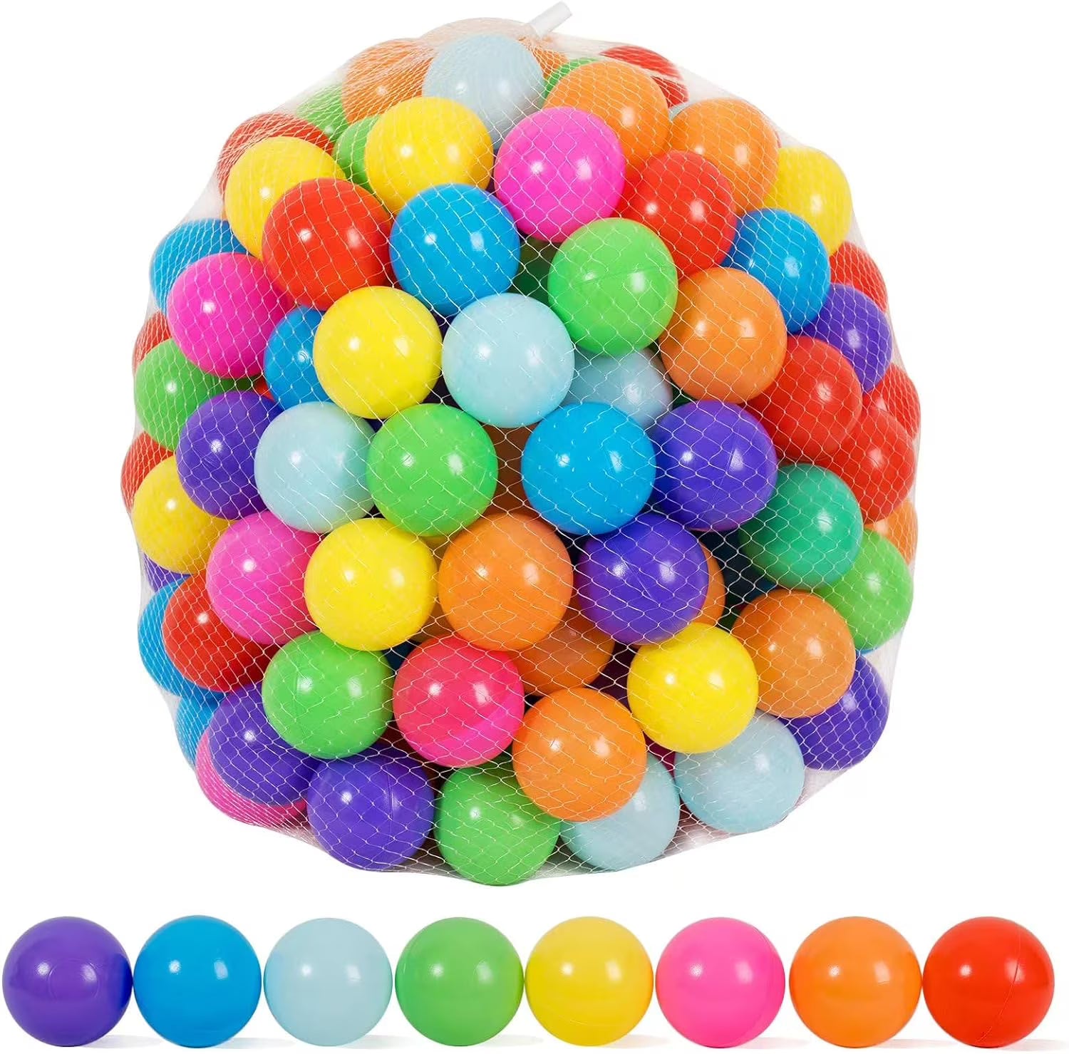 200 Count 8 Colors Plastic Ball Pit Balls with Storage Mesh Bag W867807
