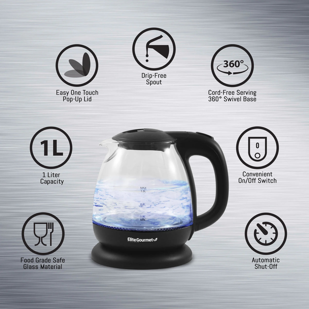 Black Electric Glass Water Kettle T856363