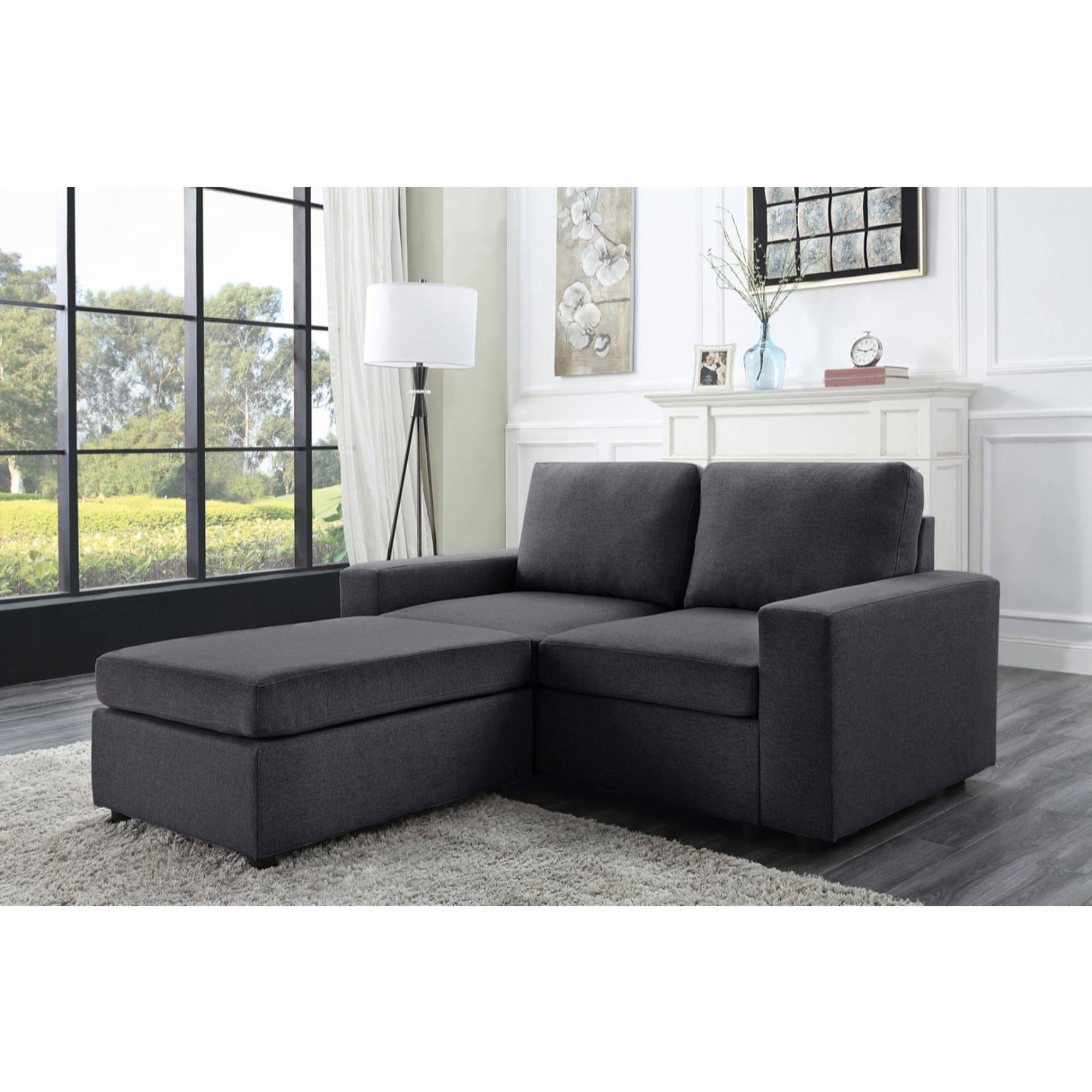 Dark Gray Linen Loveseat with Ottoman Y9738
