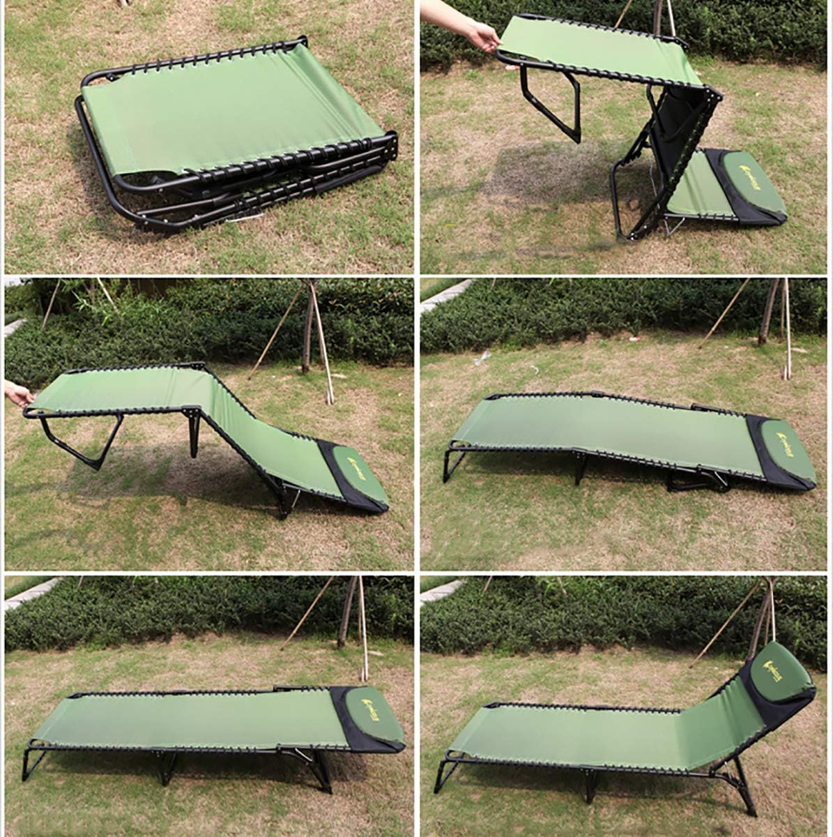 Adjustable Folding Camping Cots, Extra Wide Portable 74 x 24 x 12 inches, Green I466843