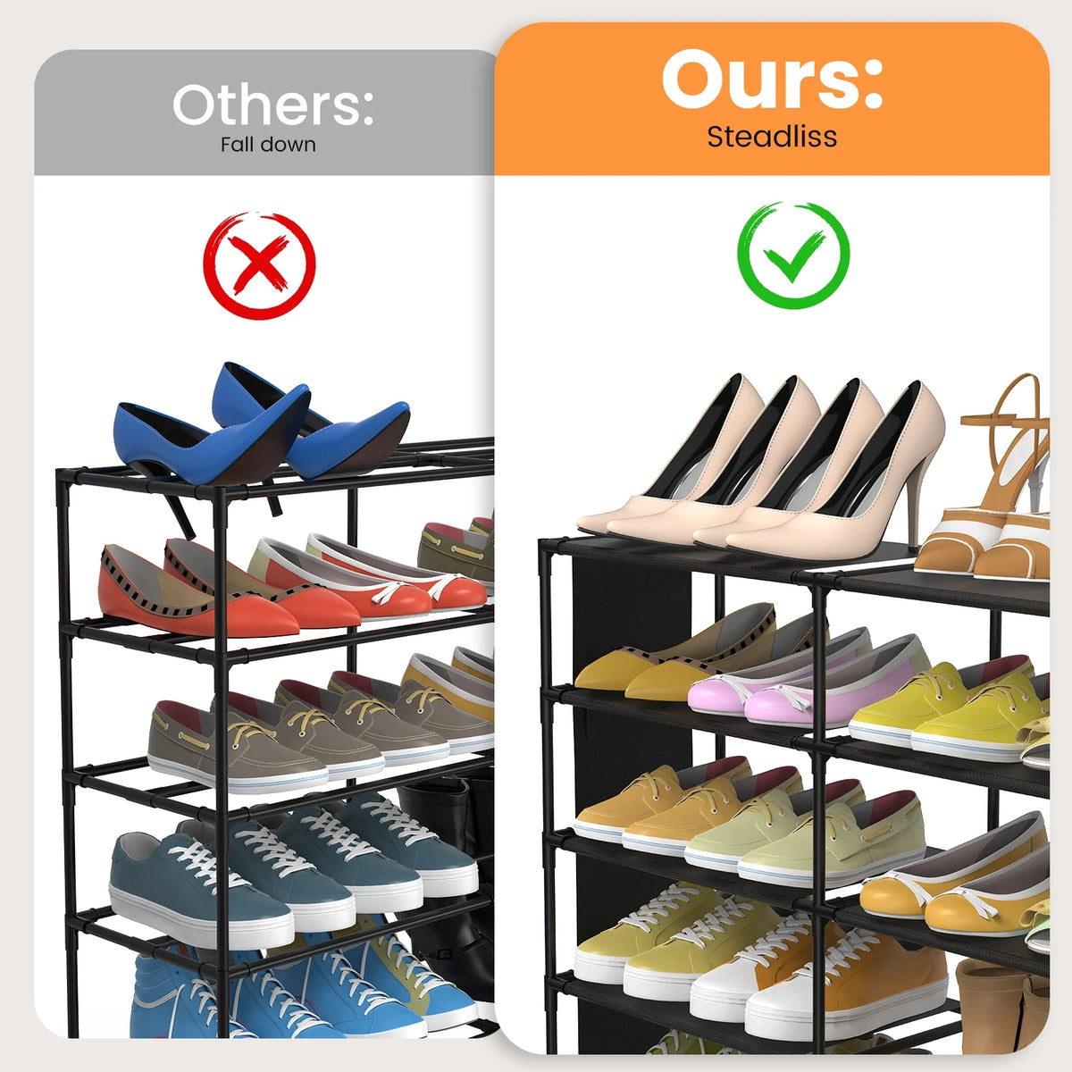 Black 8 Tier Metal Shoe Storage Shelf U902