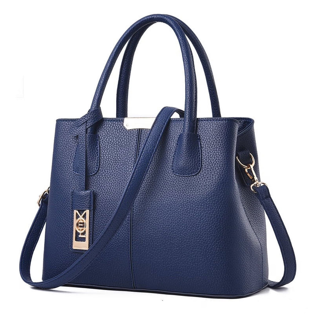Blue Leather Tote Bag with Shoulder Q8686