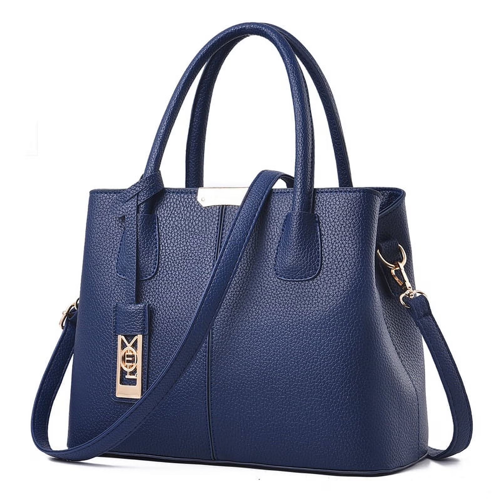 Blue Leather Tote Bag with Shoulder Q8686