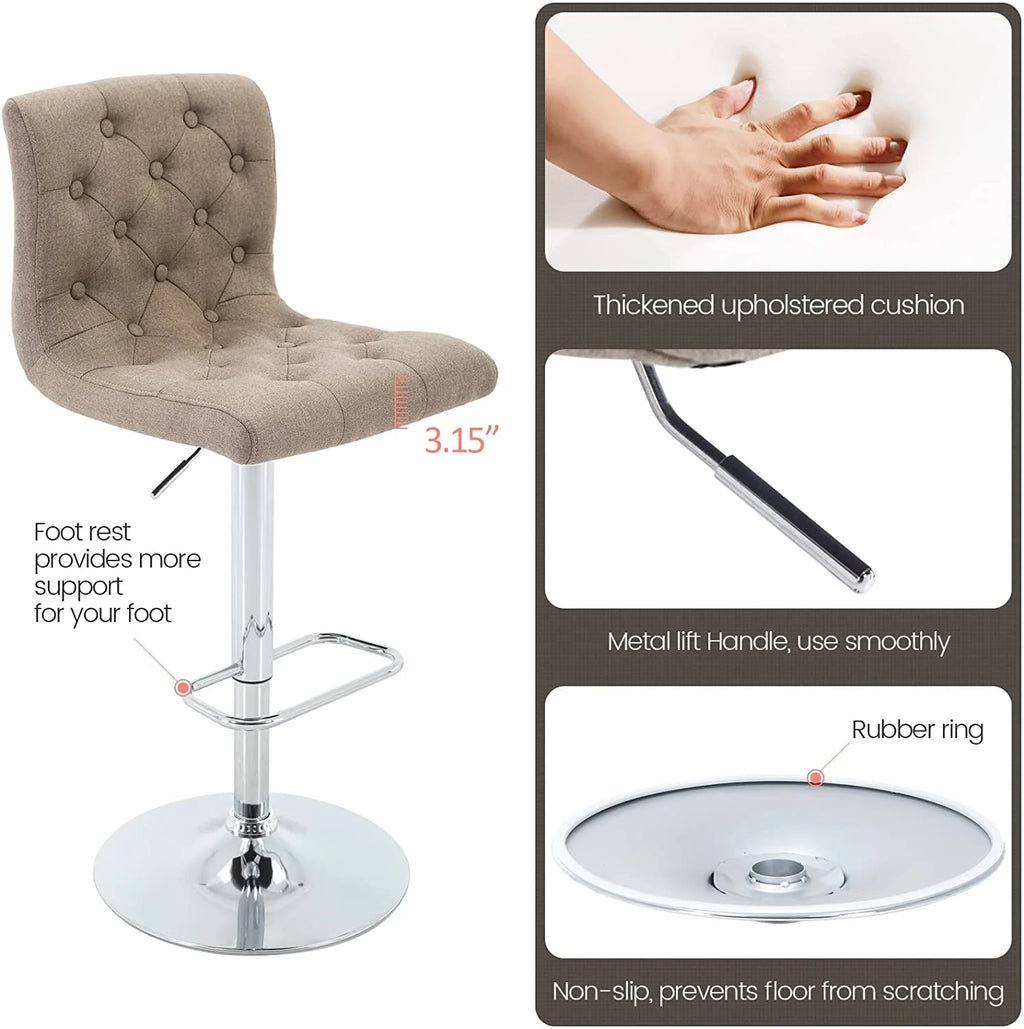 Tufted Swivel Bar Stool with Back, Fabric Upholstered Armless Bar Chair C949255