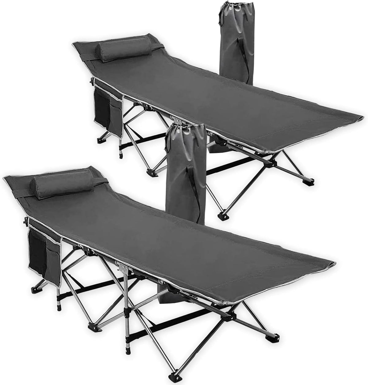 Grey Folding Outdoor Travel Cot 2 Pack H196582