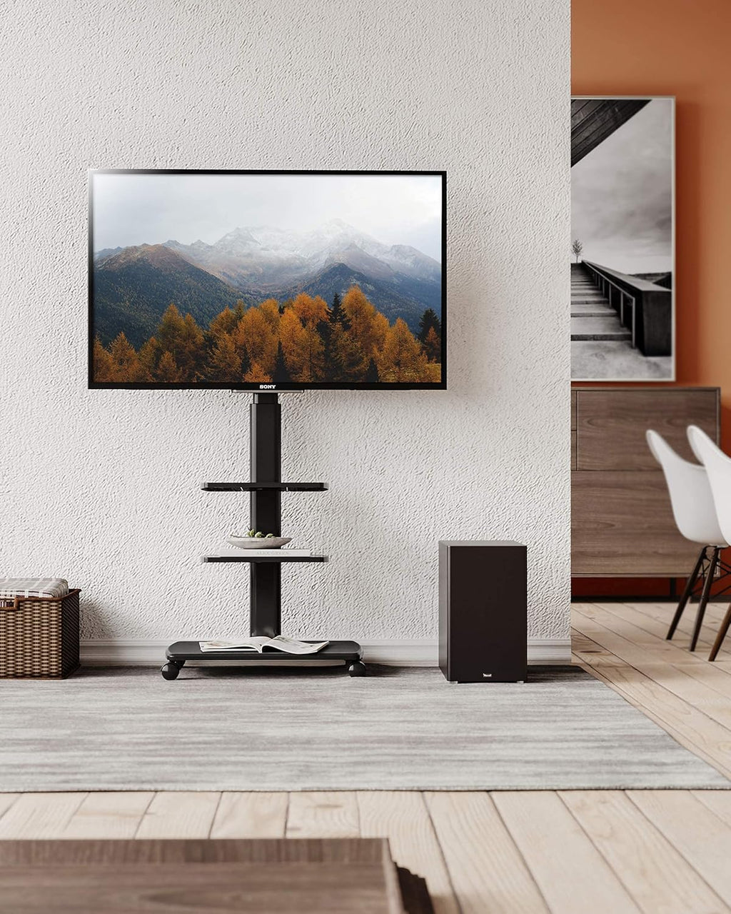 Rolling TV Stand on Wheels for 32 to 65 Inch Flat Screen TV, Black O385