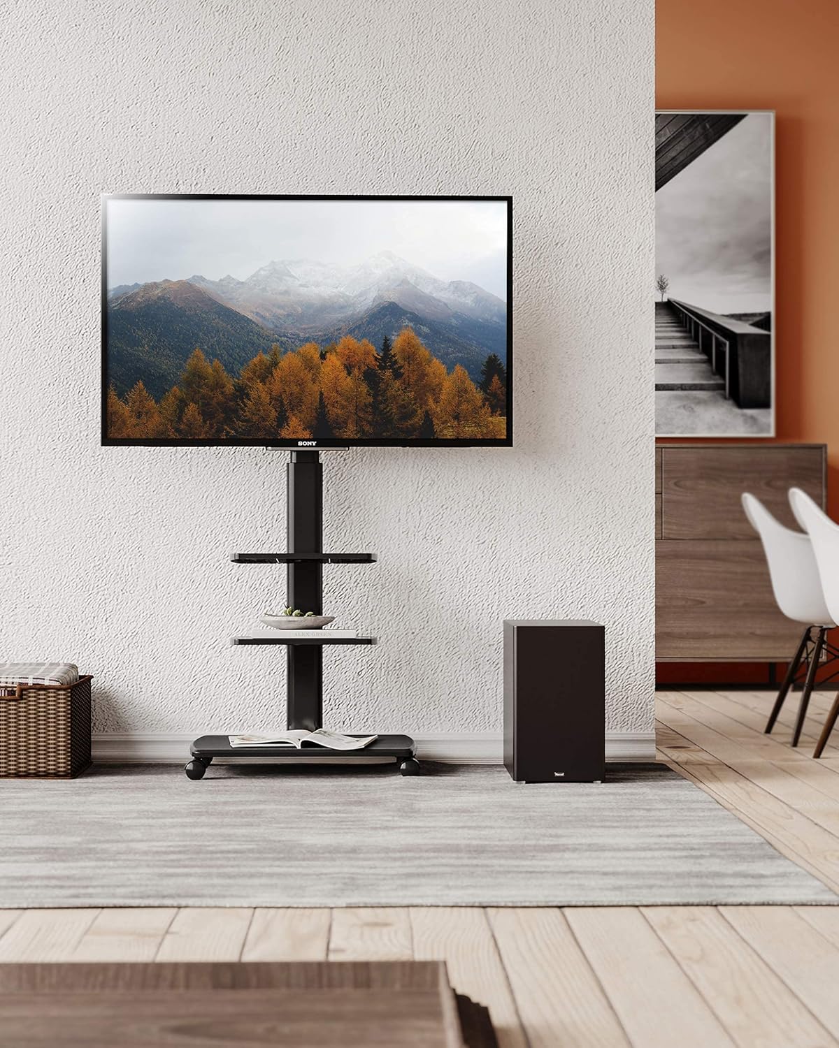 Rolling TV Stand on Wheels for 32 to 65 Inch Flat Screen TV, Black O385