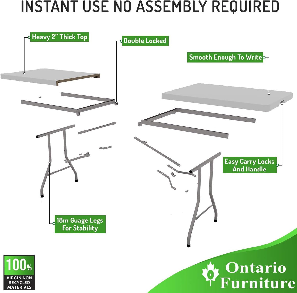 White Resin Plastic Folding Table with Steel Frame I1713