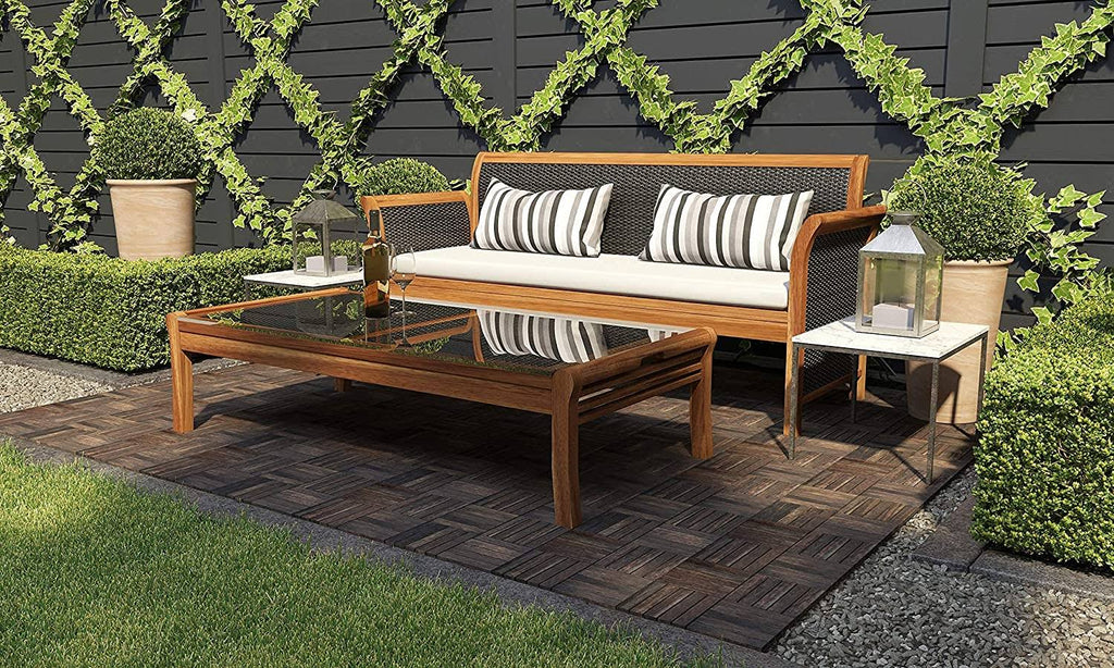 Acacia Hardwood Interlocking Patio Deck Tiles, Pack of 10 Y28486
