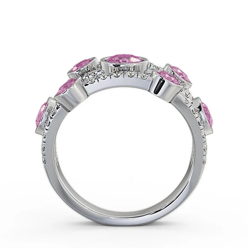 14K White Gold Eternity Band with Round Cut Pink Sapphire F832