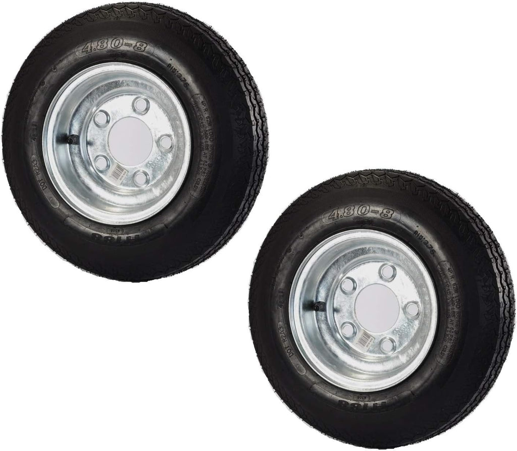 2-Pack Trailer Tire On Rim 480-8 4.80-8 Load C 5 Lug Galvanized Wheel E986
