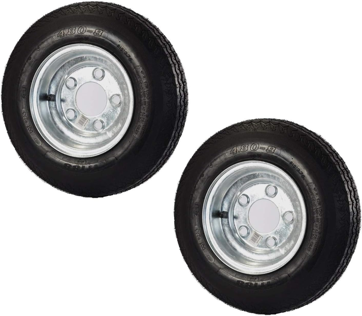 2-Pack Trailer Tire On Rim 480-8 4.80-8 Load C 5 Lug Galvanized Wheel E986