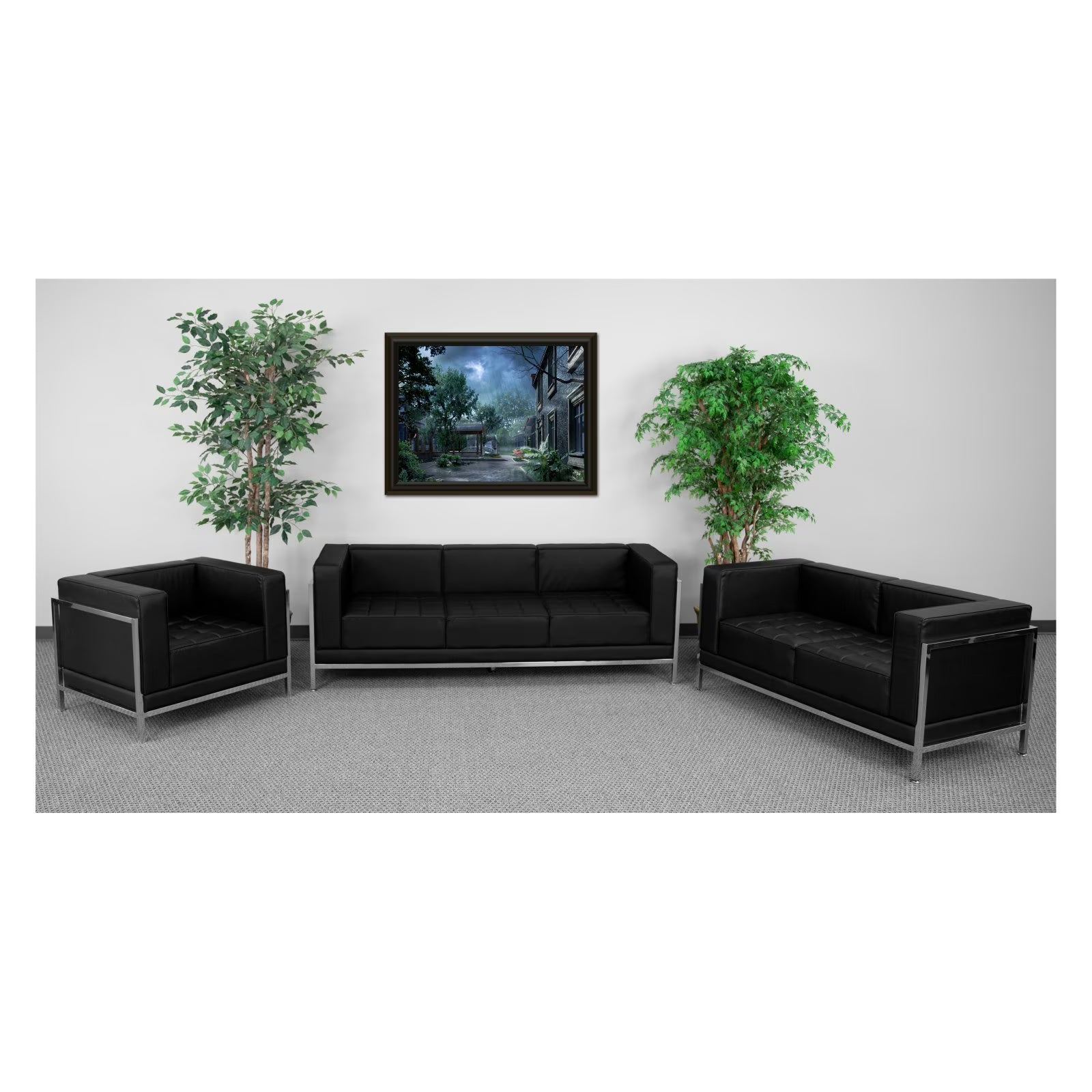3-Piece Stainless Steel Sofa Set in Black F176