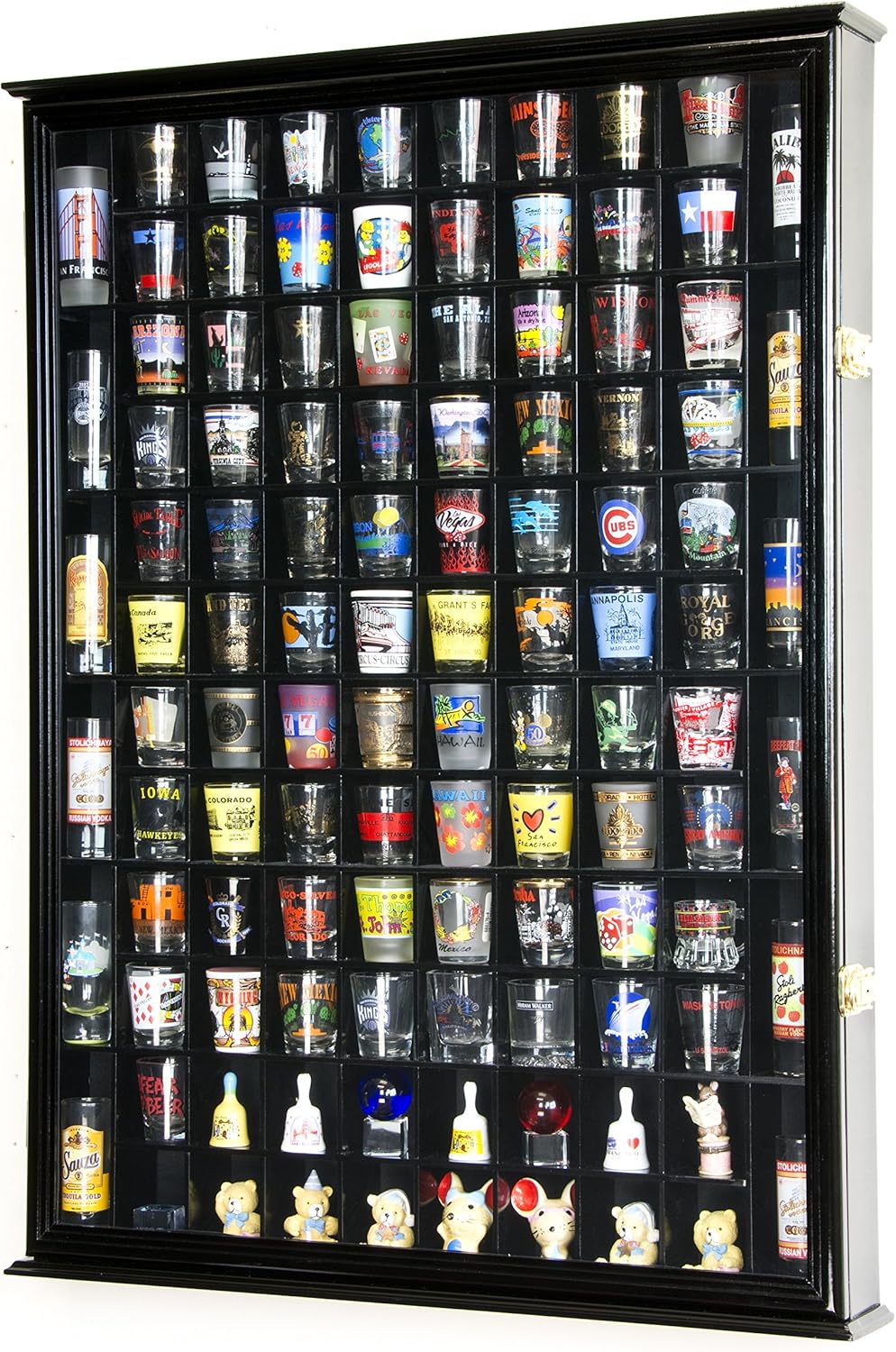 Oak Shot Glass Display Case with Lockable Door O844