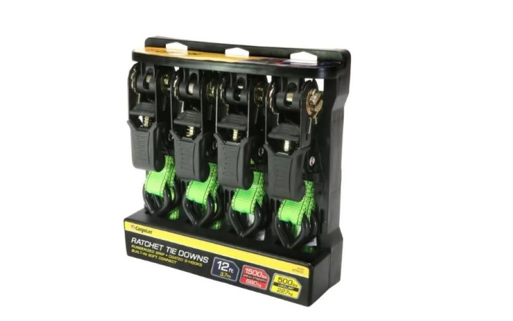 1 In x 12 Ft 500 LB Capacity Ratchet Tie Down Straps, 4 Pack E77628